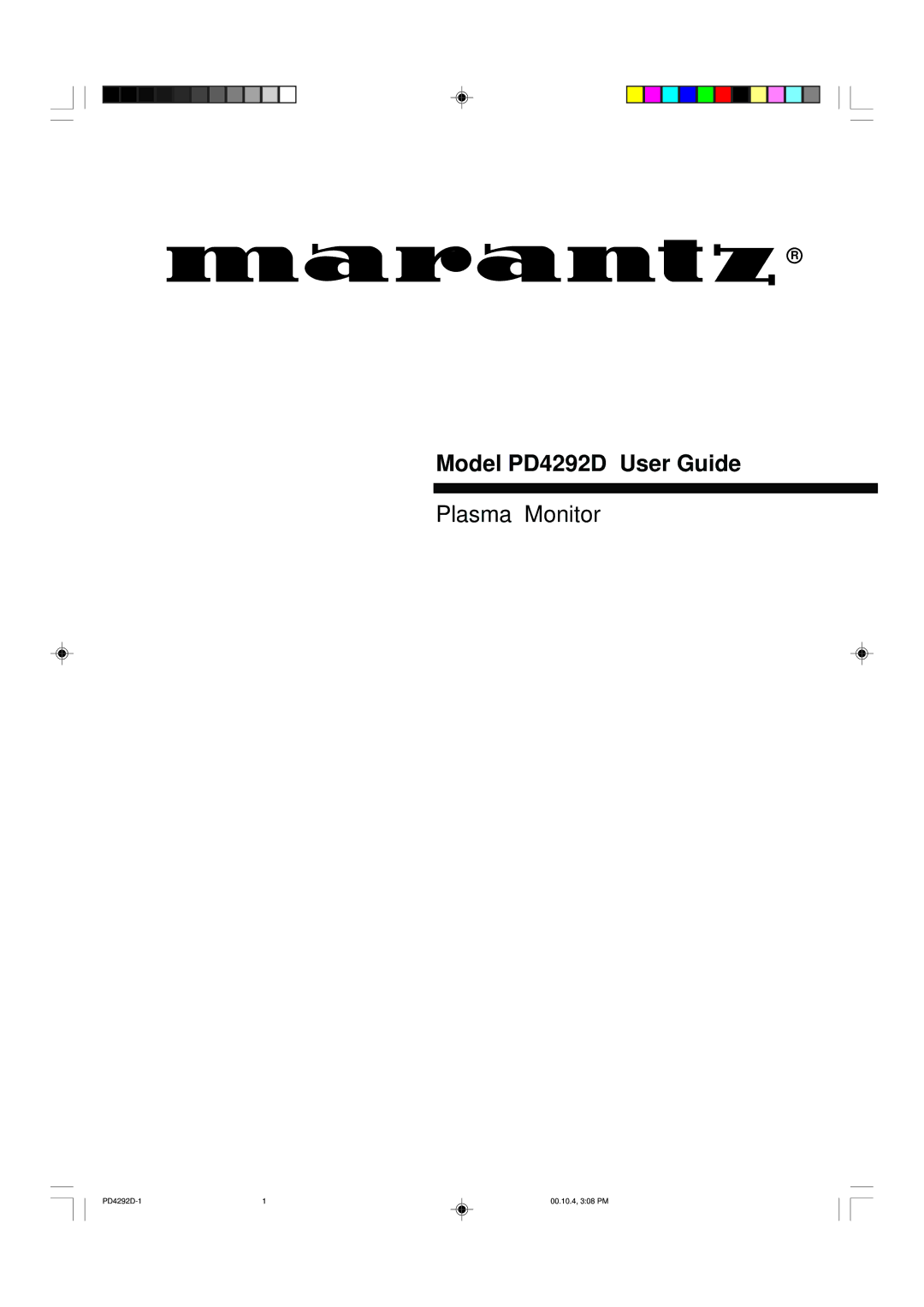 Marantz manual Model PD4292D User Guide 