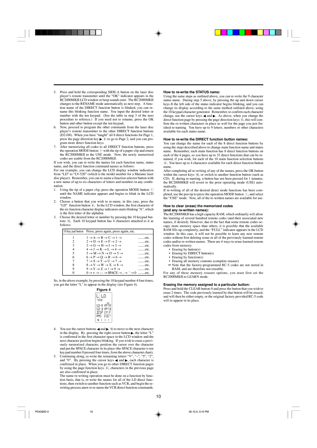 Marantz PD4292D manual How to re-write the Status name, How to re-write the Direct function button names 