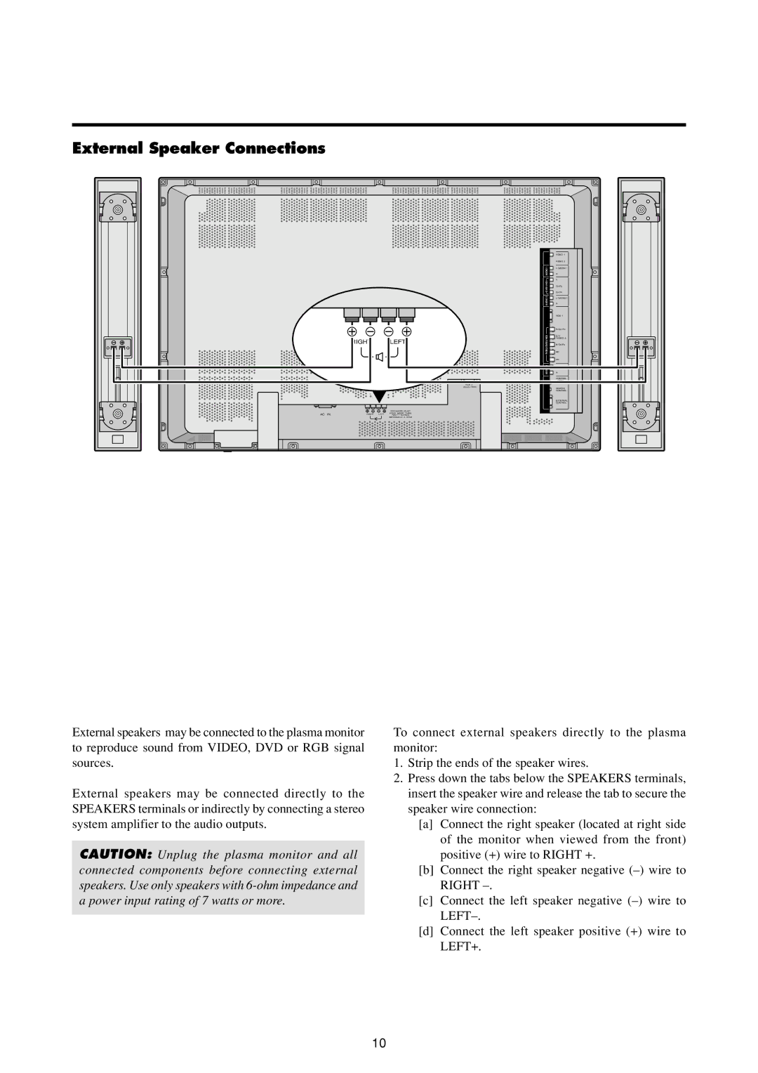 Marantz PD4293D manual External Speaker Connections, Right Left 