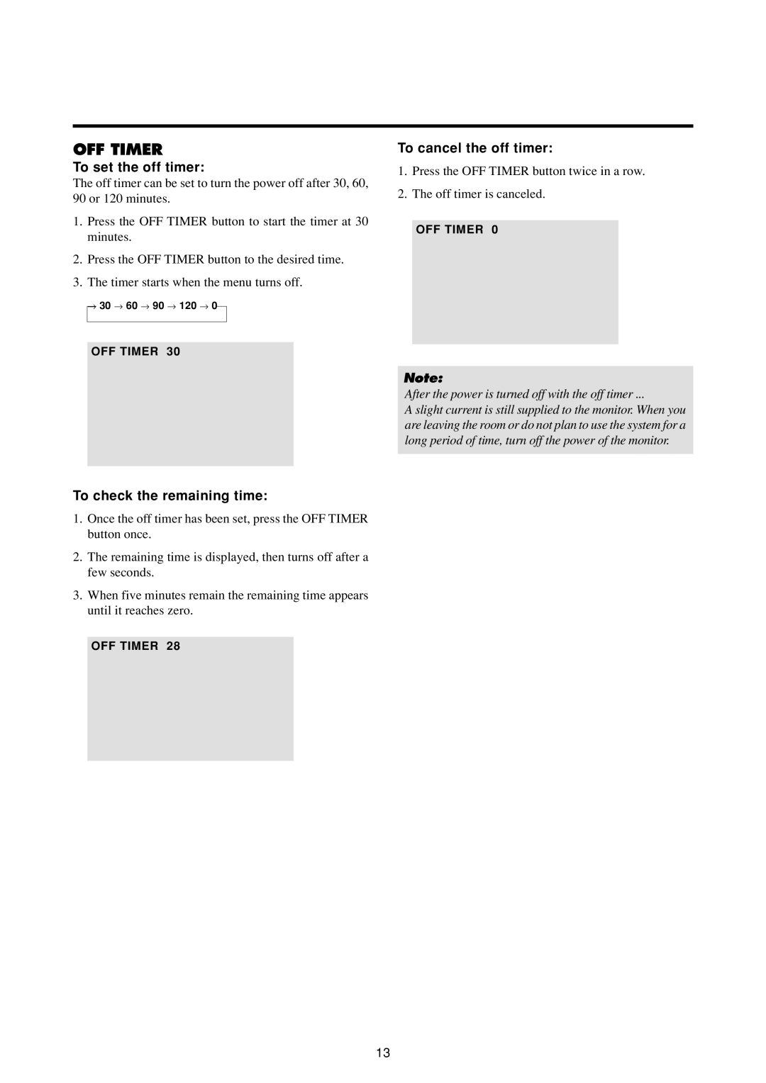 Marantz PD4293D manual To set the off timer, To check the remaining time, To cancel the off timer 