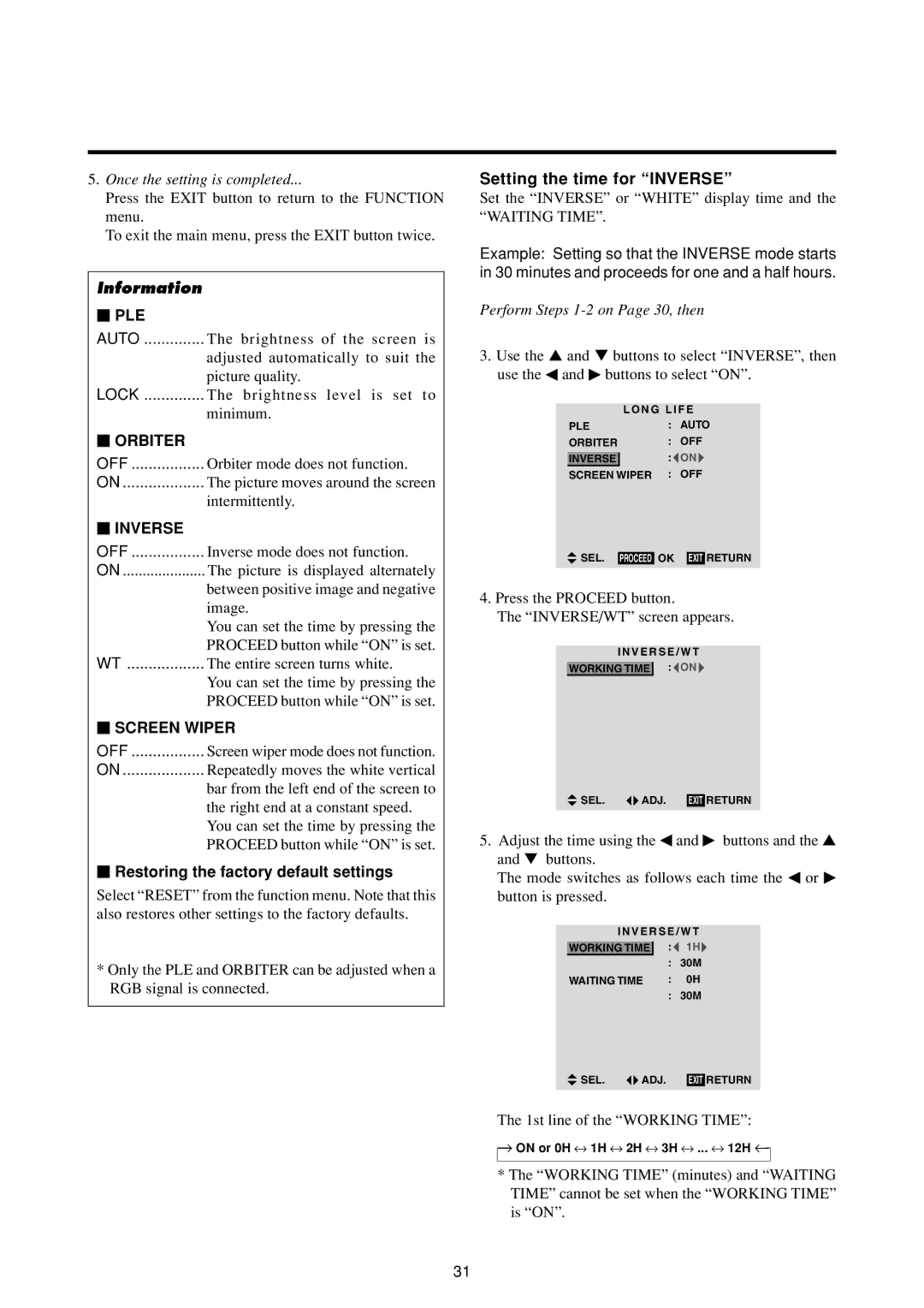 Marantz PD4293D manual Setting the time for Inverse, Perform Steps 1-2 on Page 30, then 