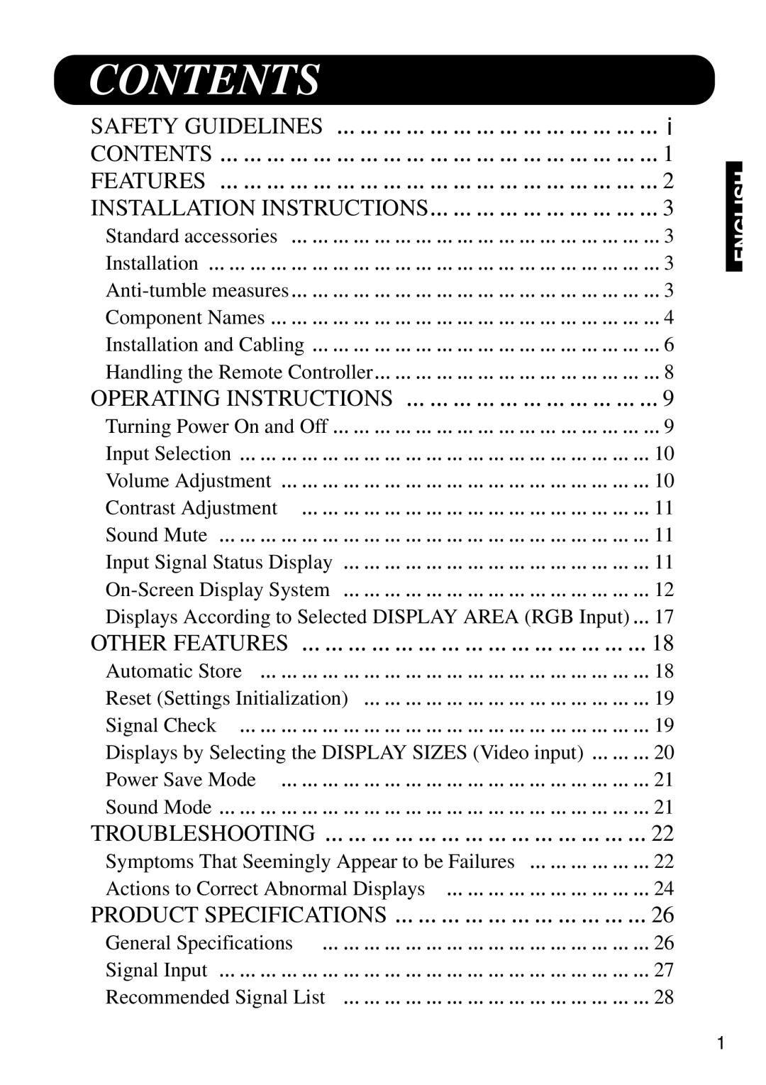 Marantz PD4298HD s user manual Contents 