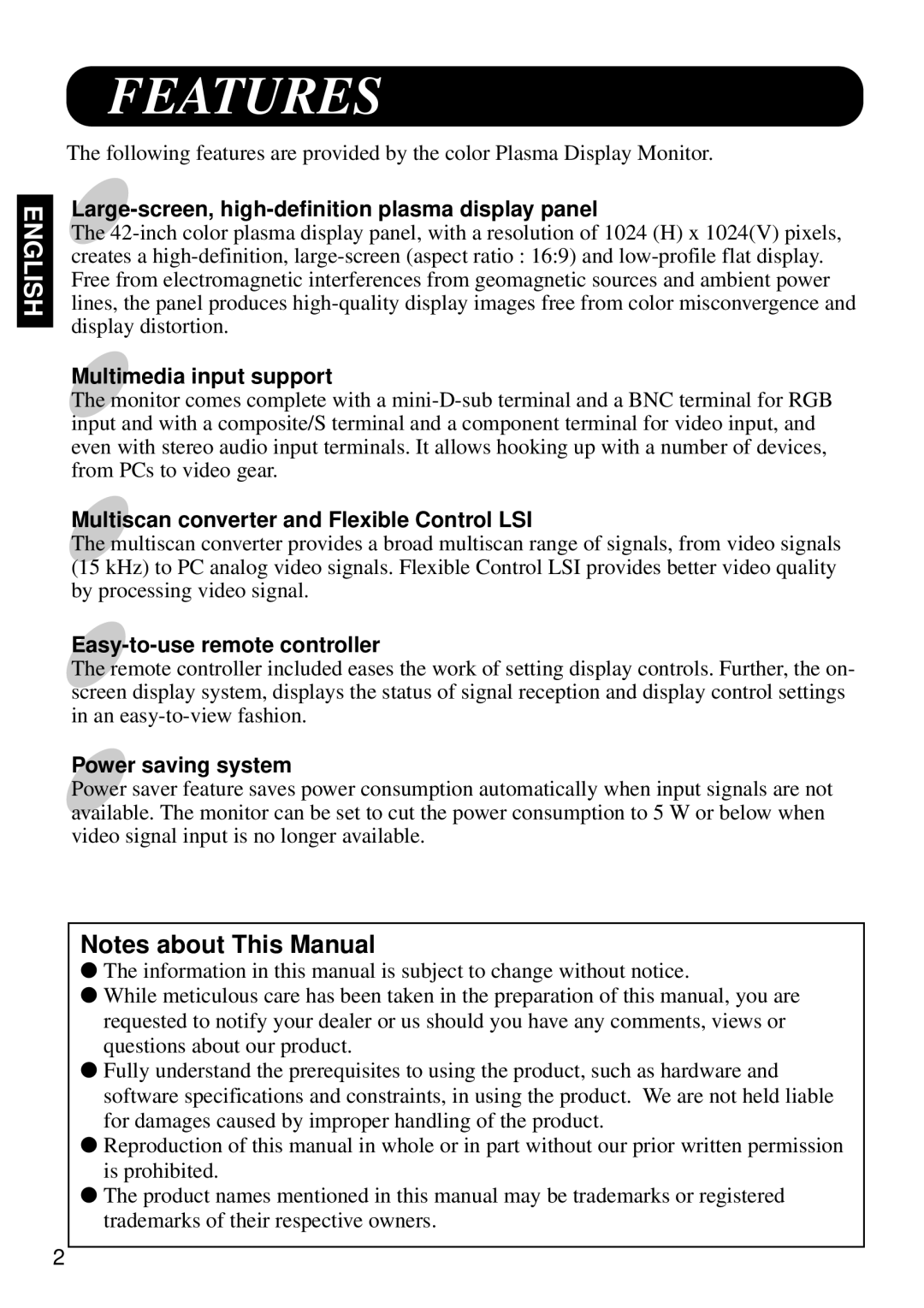 Marantz PD4298HD s user manual Features 