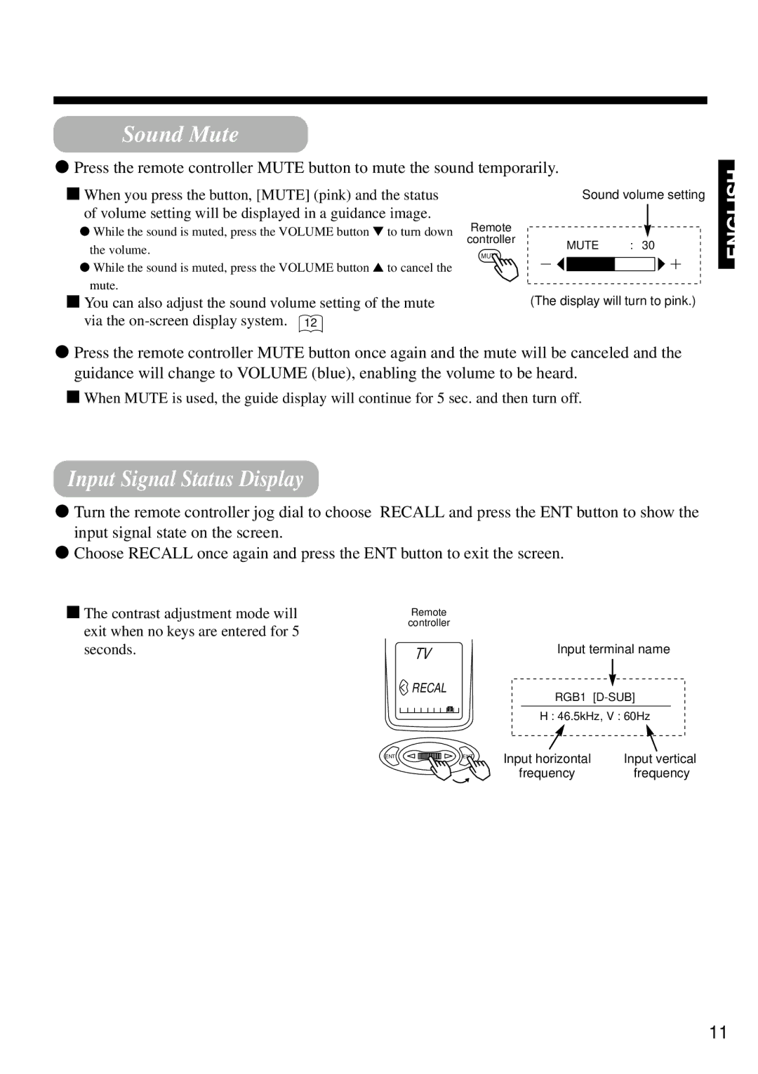 Marantz PD4298HD s user manual Sound Mute, Input Signal Status Display 