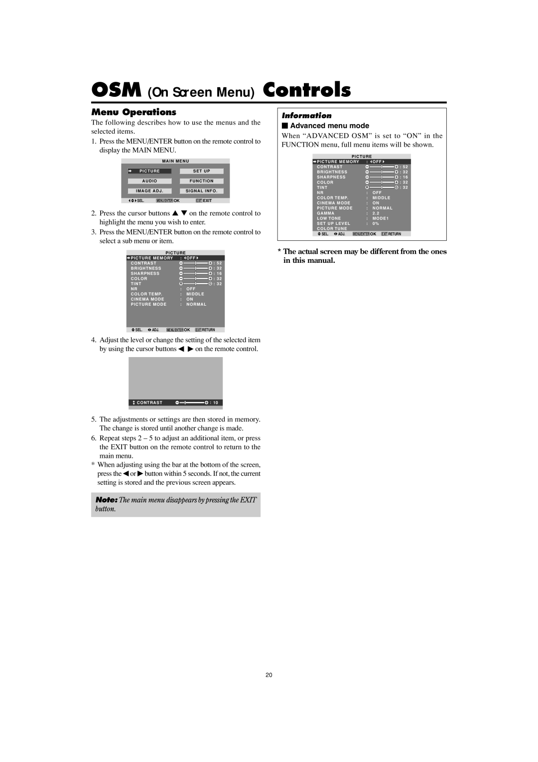 Marantz PD5001 manual Menu Operations,  Advanced menu mode 