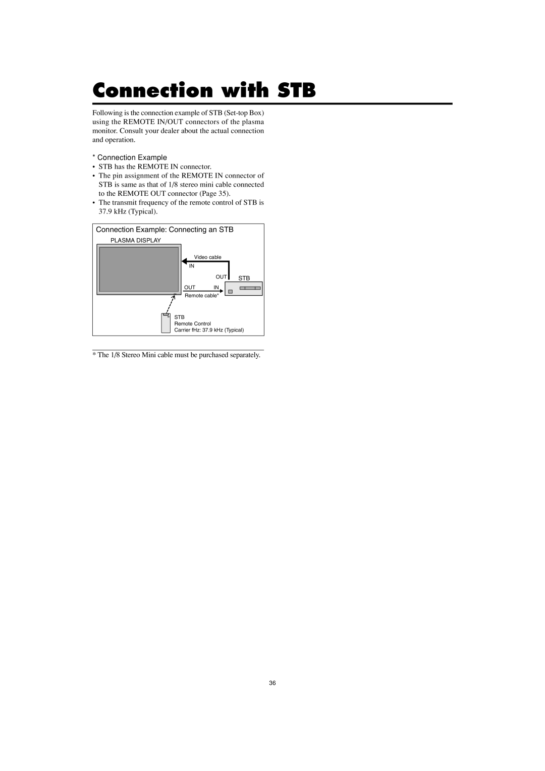 Marantz PD5001 manual Connection with STB, Connection Example Connecting an STB 