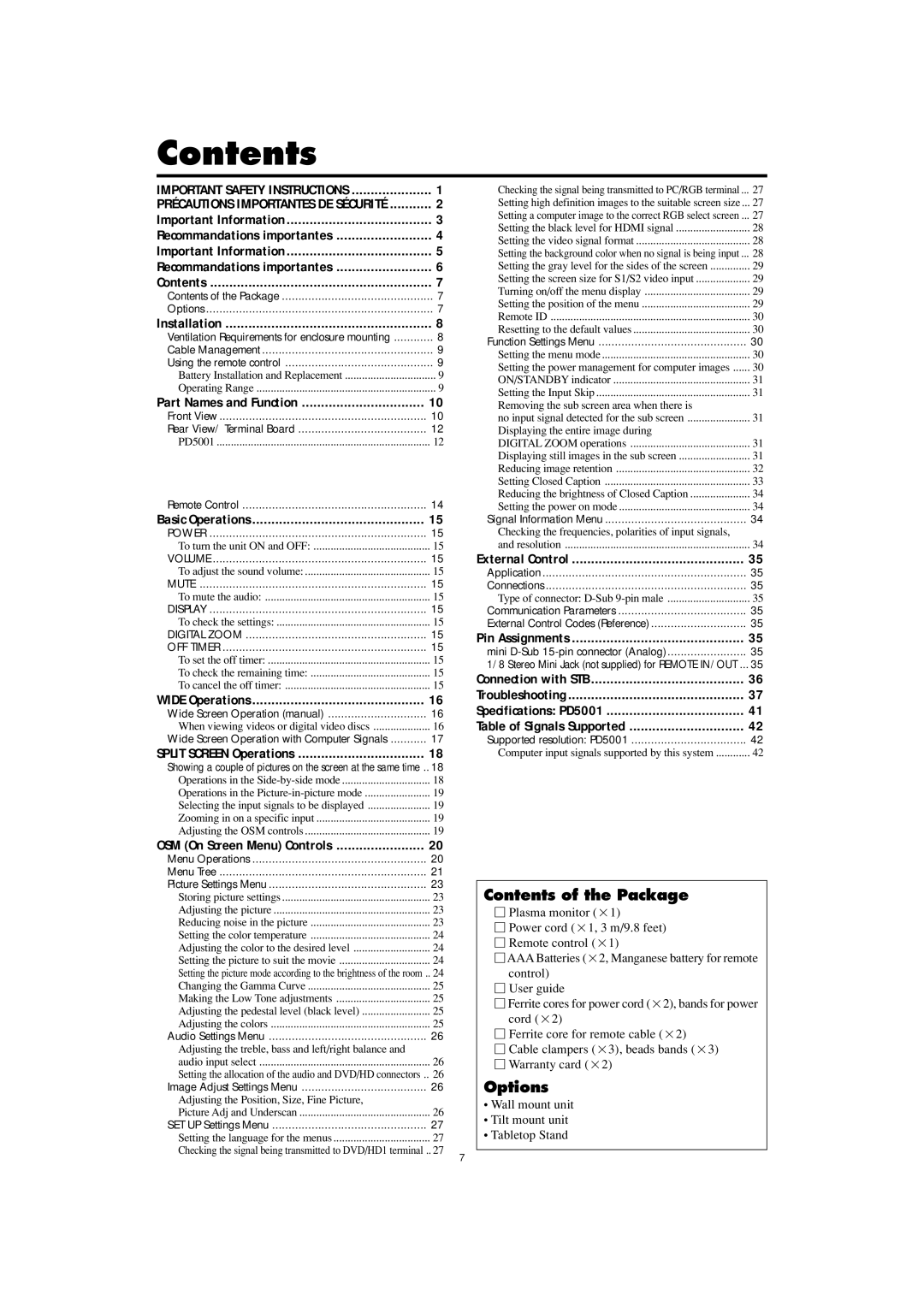 Marantz PD5001 manual Contents 