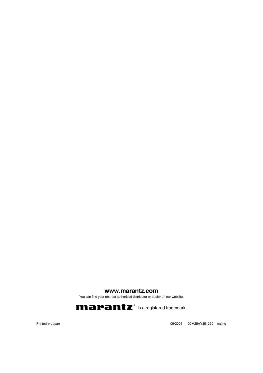 Marantz PD5001 manual is a registered trademark, Printed in Japan, 09/2006 00M25AV851250 mzh-g 