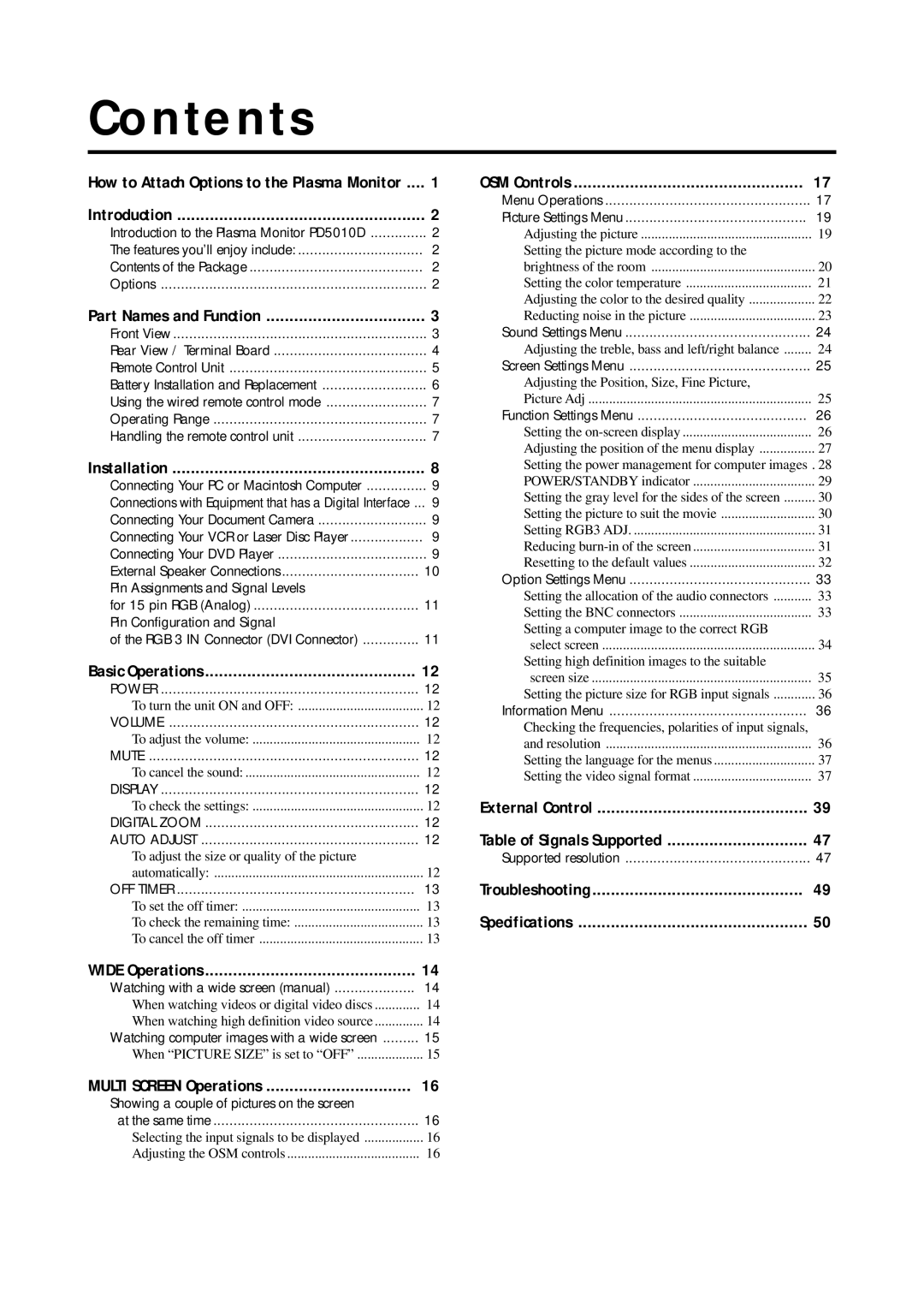 Marantz PD5010D manual Contents 