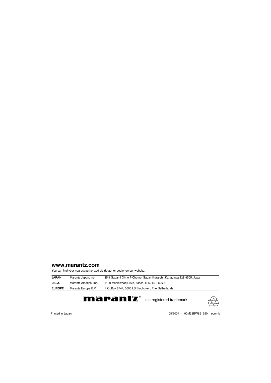 Marantz PD5050D manual Is a registered trademark 