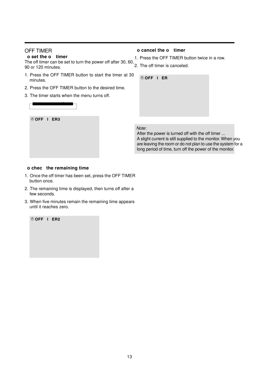 Marantz PD6120D manual To set the off timer, To check the remaining time, To cancel the off timer 