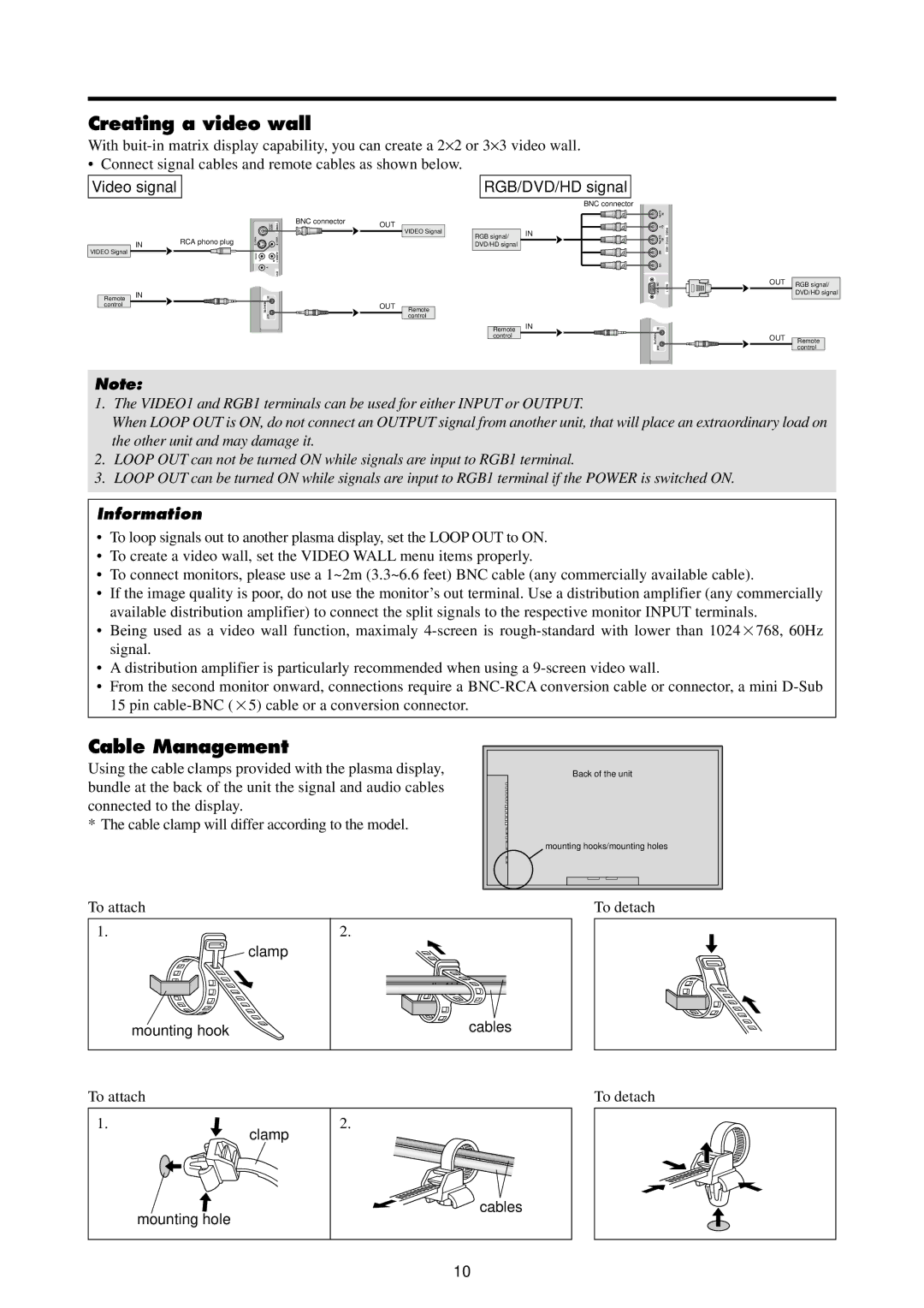 Marantz PD6140D manual Creating a video wall, Cable Management 