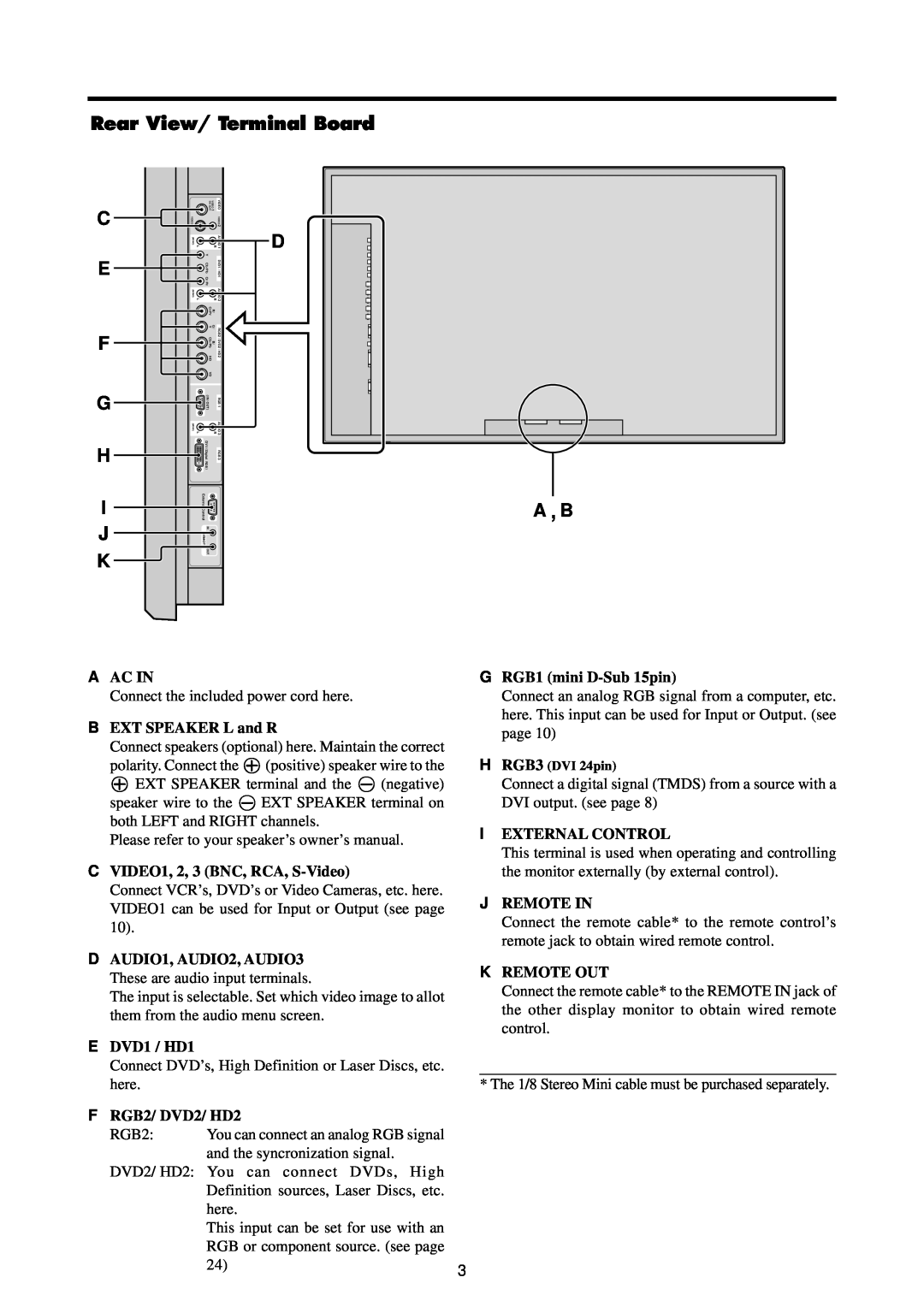 Marantz PD6140D manual Rear View/ Terminal Board, C E F G H I J K, D A B 