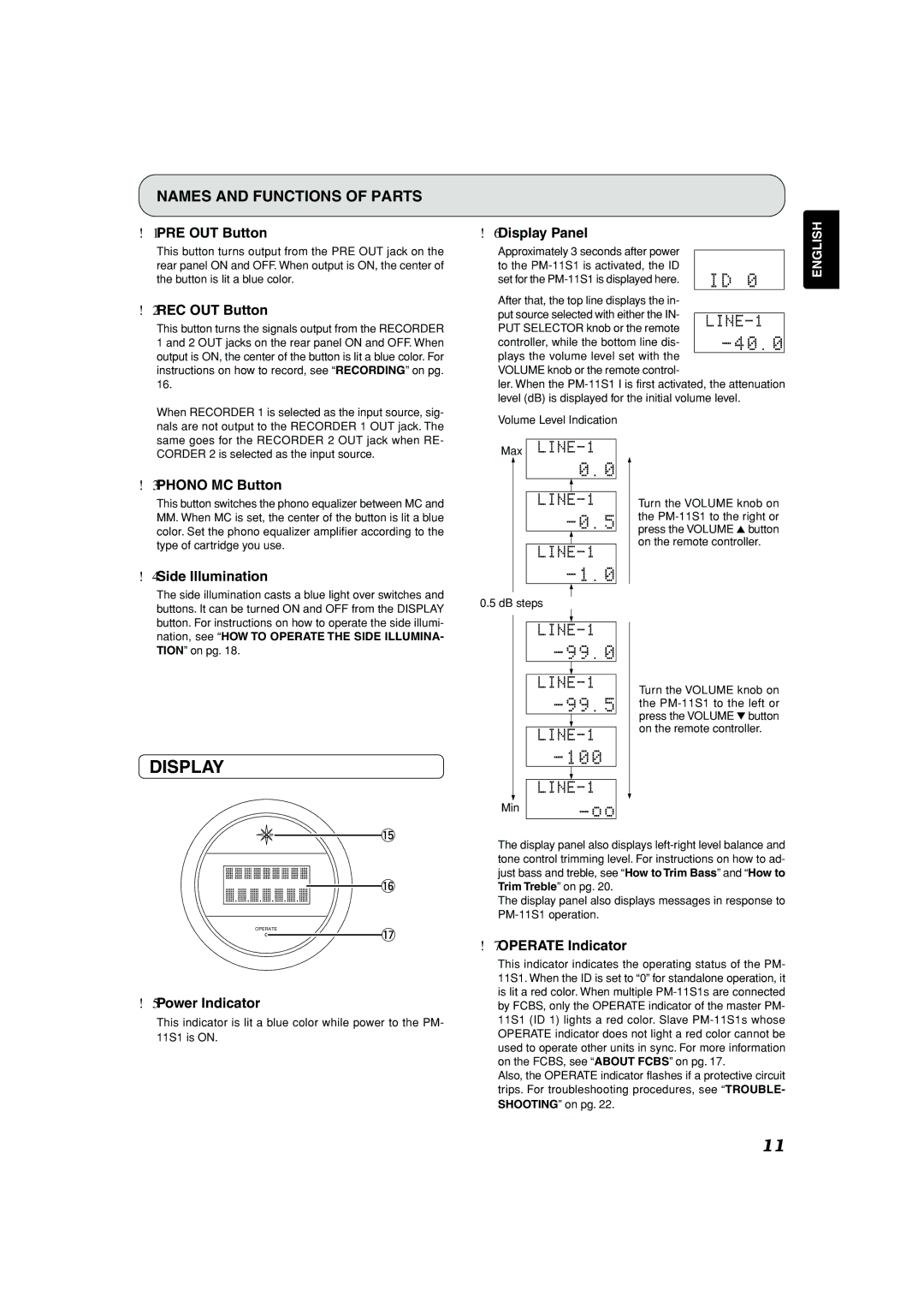 Marantz PM-11S1 manual Display 