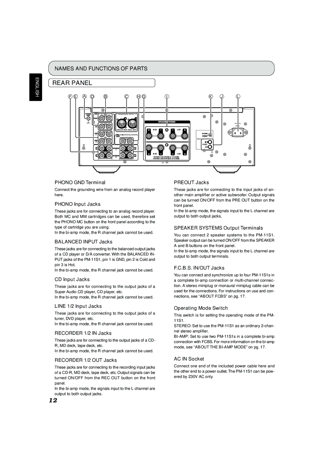 Marantz PM-11S1 manual Rear Panel 