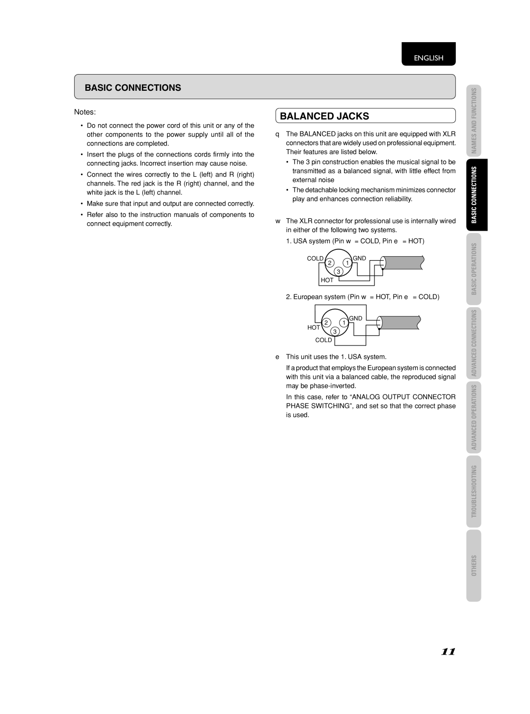 Marantz PM-11S2 manual Balanced Jacks 