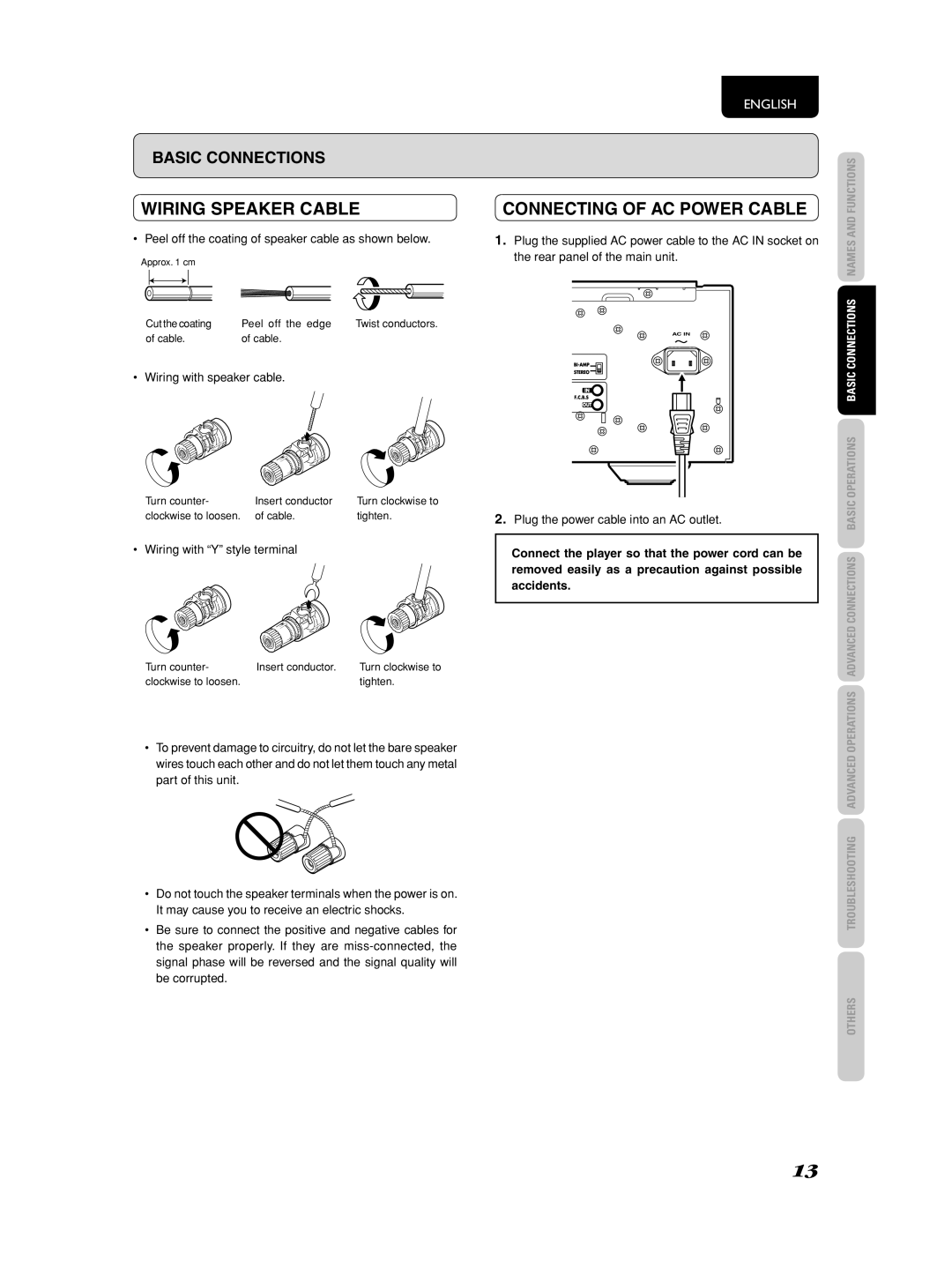 Marantz PM-11S2 manual Wiring Speaker Cable, Connecting of AC Power Cable 