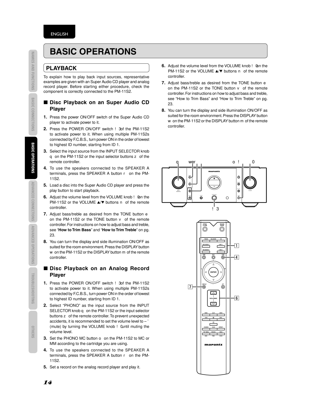 Marantz PM-11S2 Basic Operations, Disc Playback on an Super Audio CD Player, Disc Playback on an Analog Record Player 