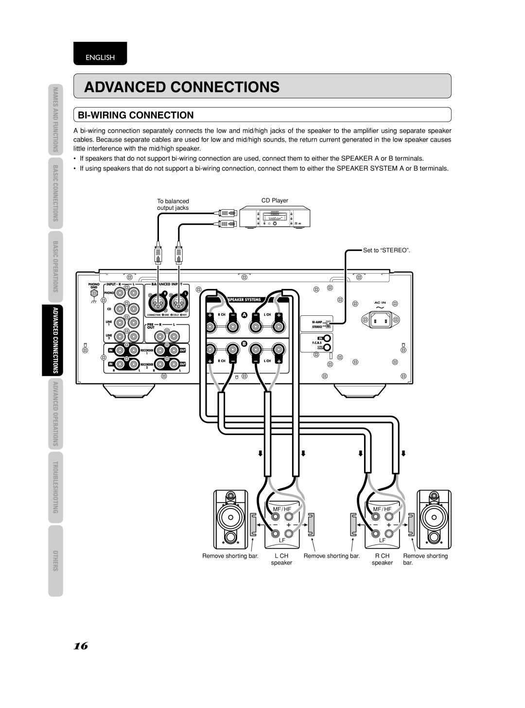 Marantz PM-11S2 manual Advanced Connections, BI-WIRING Connection 