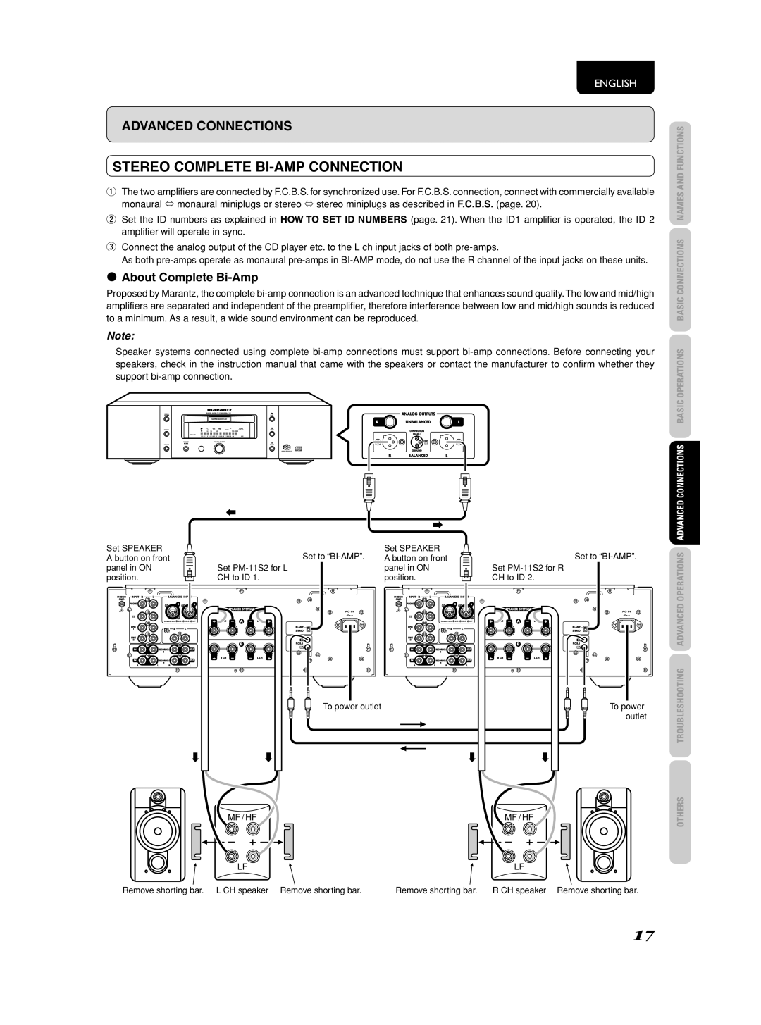 Marantz PM-11S2 manual Stereo Complete BI-AMP Connection, ¶ About Complete Bi-Amp 