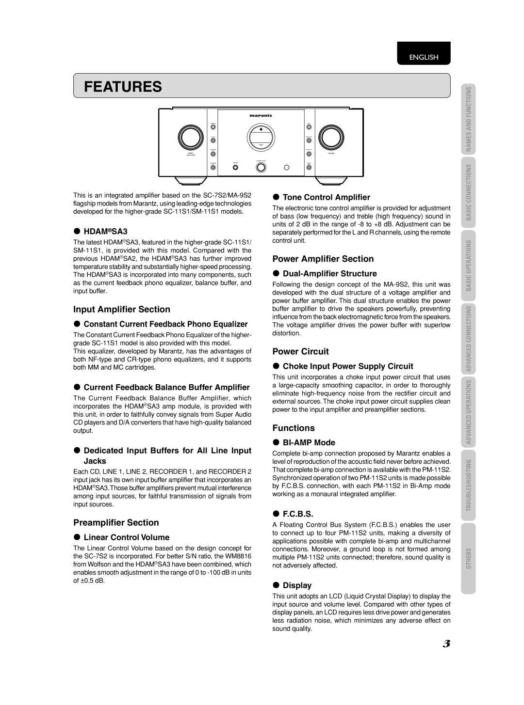 Marantz PM-11S2 manual Features 