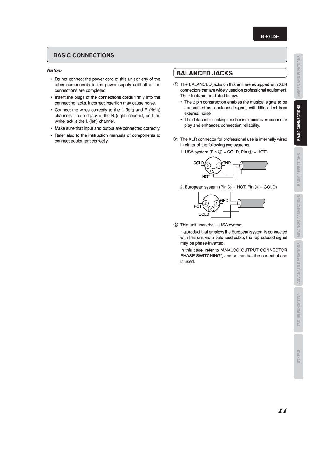 Marantz PM-11S2 manual Balanced Jacks, English 