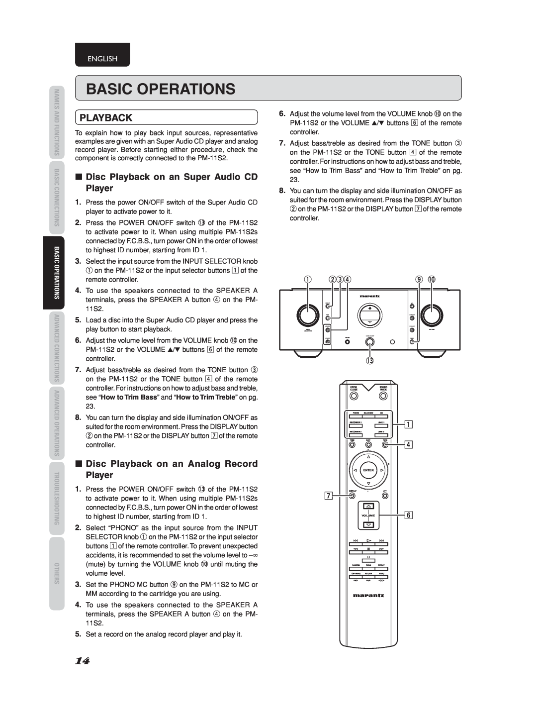Marantz PM-11S2 manual Basic Operations, Playback, English, o !0 