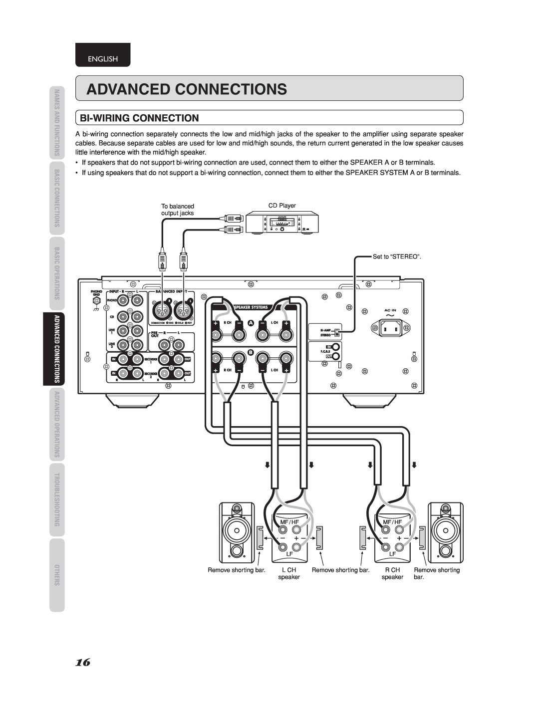 Marantz PM-11S2 manual Advanced Connections, Bi-Wiringconnection, English 