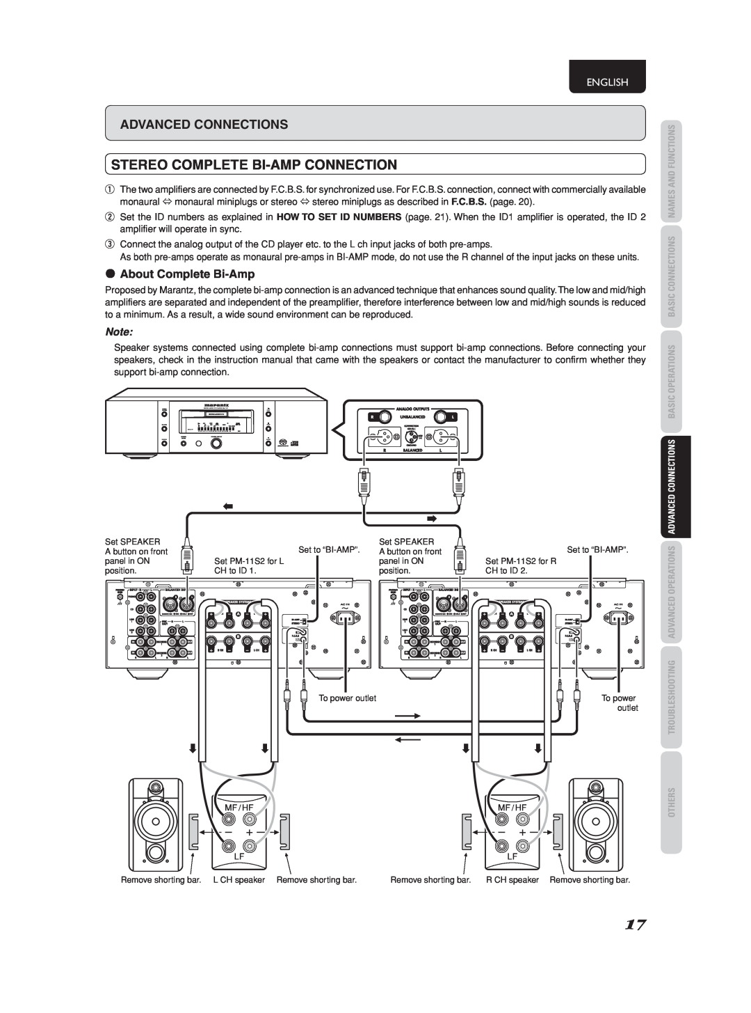Marantz PM-11S2 manual Stereo Complete Bi-Ampconnection, ¶About Complete Bi-Amp, English 