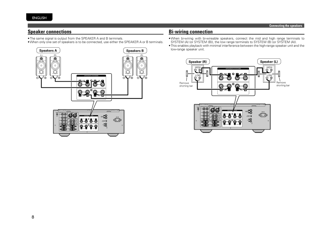 Marantz PM-11S3 owner manual Speaker connections, Bi-wiring connection, Speakers a, Speaker R, Speaker L 