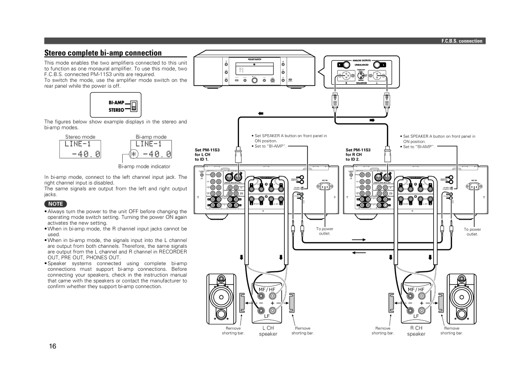 Marantz PM-11S3 owner manual Stereo complete bi-amp connection, Speaker 