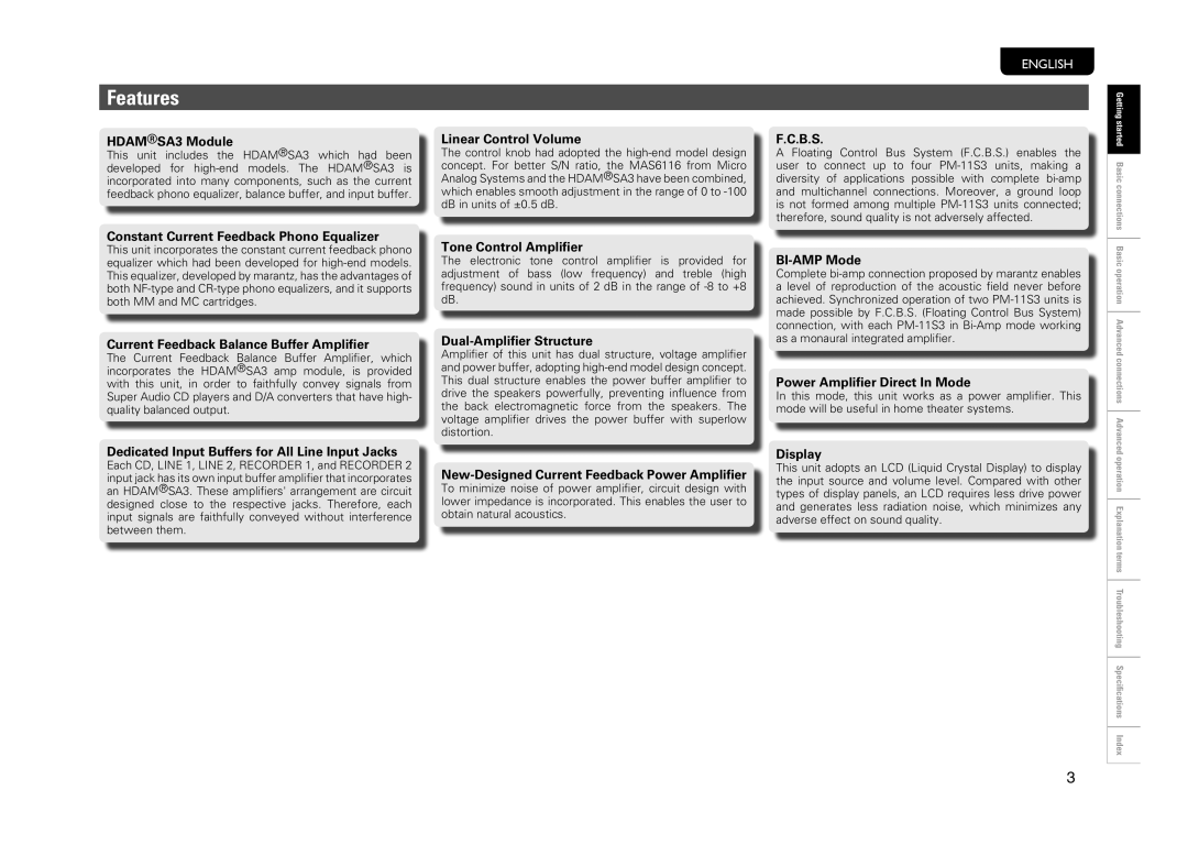 Marantz PM-11S3 owner manual Features 