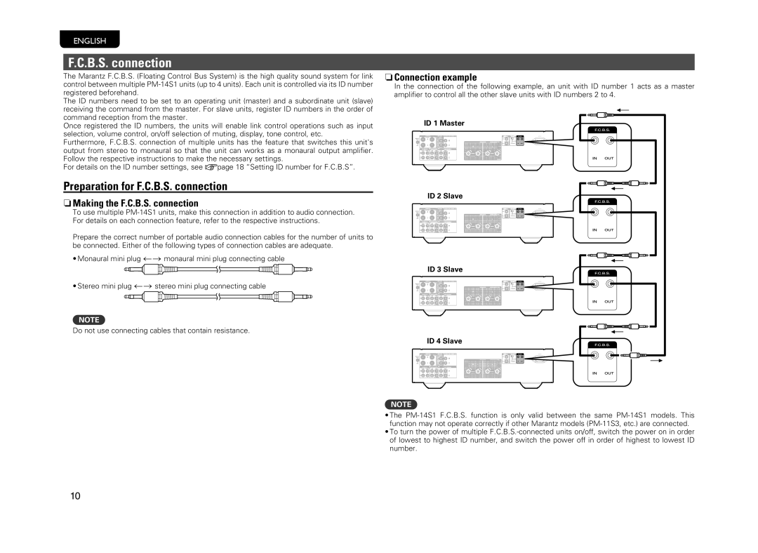 Marantz PM-14S1 Preparation for F.C.B.S. connection, NnMaking the F.C.B.S. connection, NnConnection example 