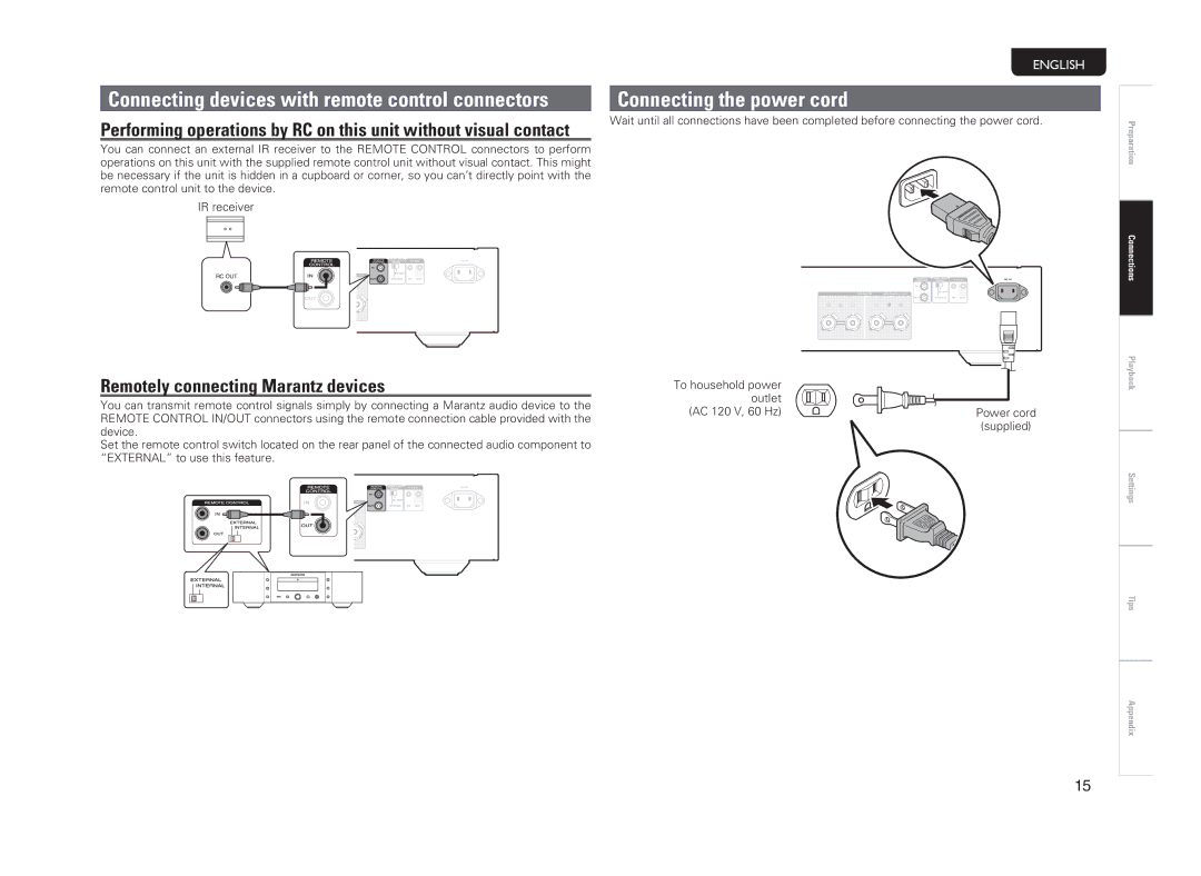 Marantz PM-14S1 owner manual Connecting the power cord, Remotely connecting Marantz devices 