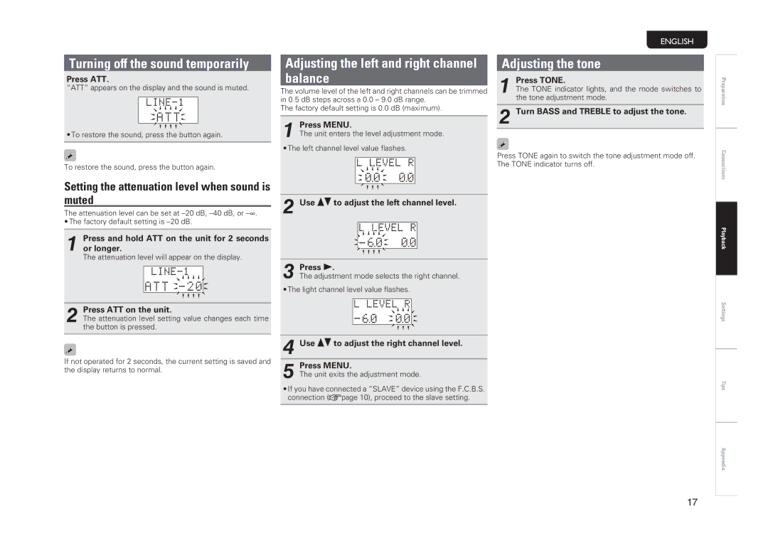 Marantz PM-14S1 owner manual Adjusting the left and right channel balance, Adjusting the tone 