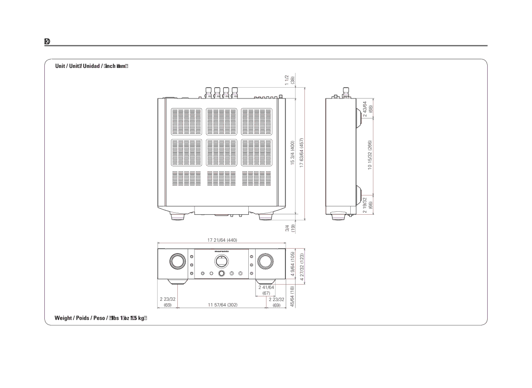 Marantz PM-14S1 owner manual Dimensions / Dimensions / Dimensions, Unit / Unité / Unidad / inch mm 