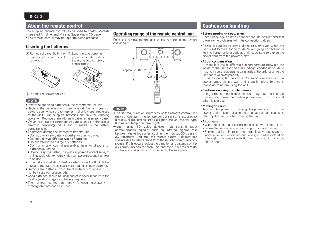 Marantz PM-14S1 owner manual About the remote control, Inserting the batteries 