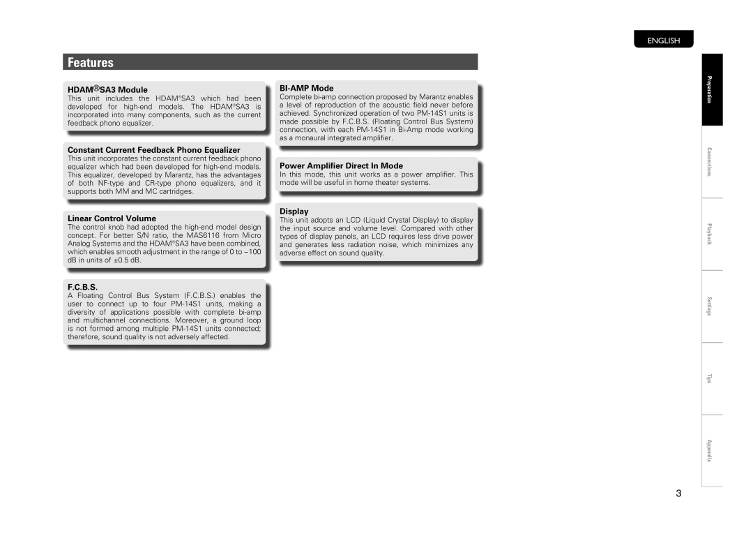 Marantz PM-14S1 owner manual Features 