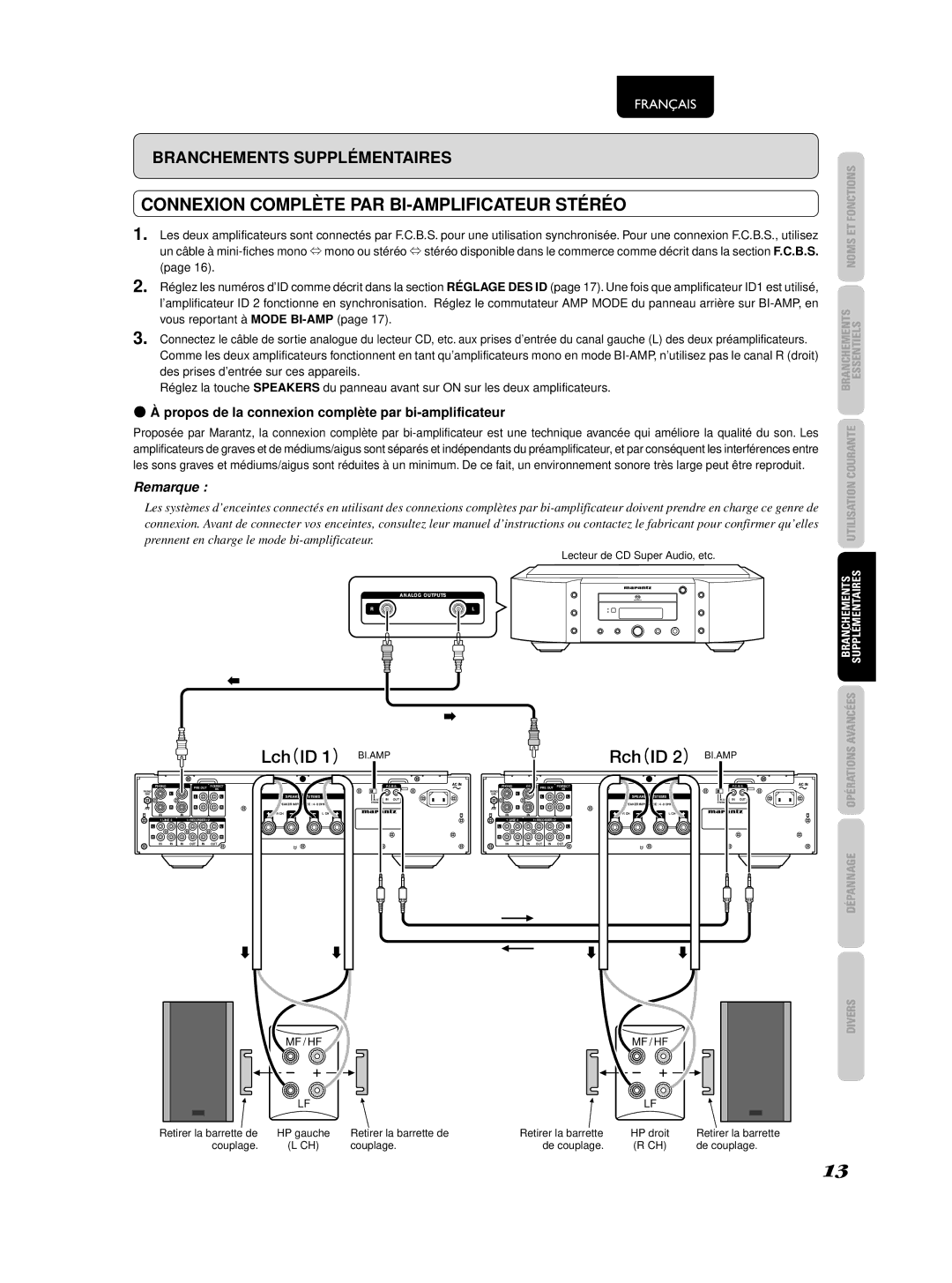 Marantz 541110236030M, PM-KI-PEARL manual Connexion Complète PAR BI-AMPLIFICATEUR Stéréo 