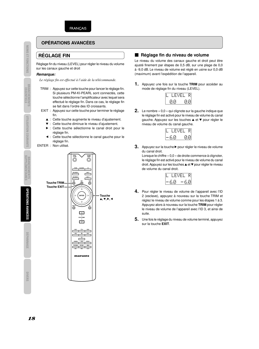 Marantz PM-KI-PEARL, 541110236030M manual Réglage FIN, Réglage fin du niveau de volume 