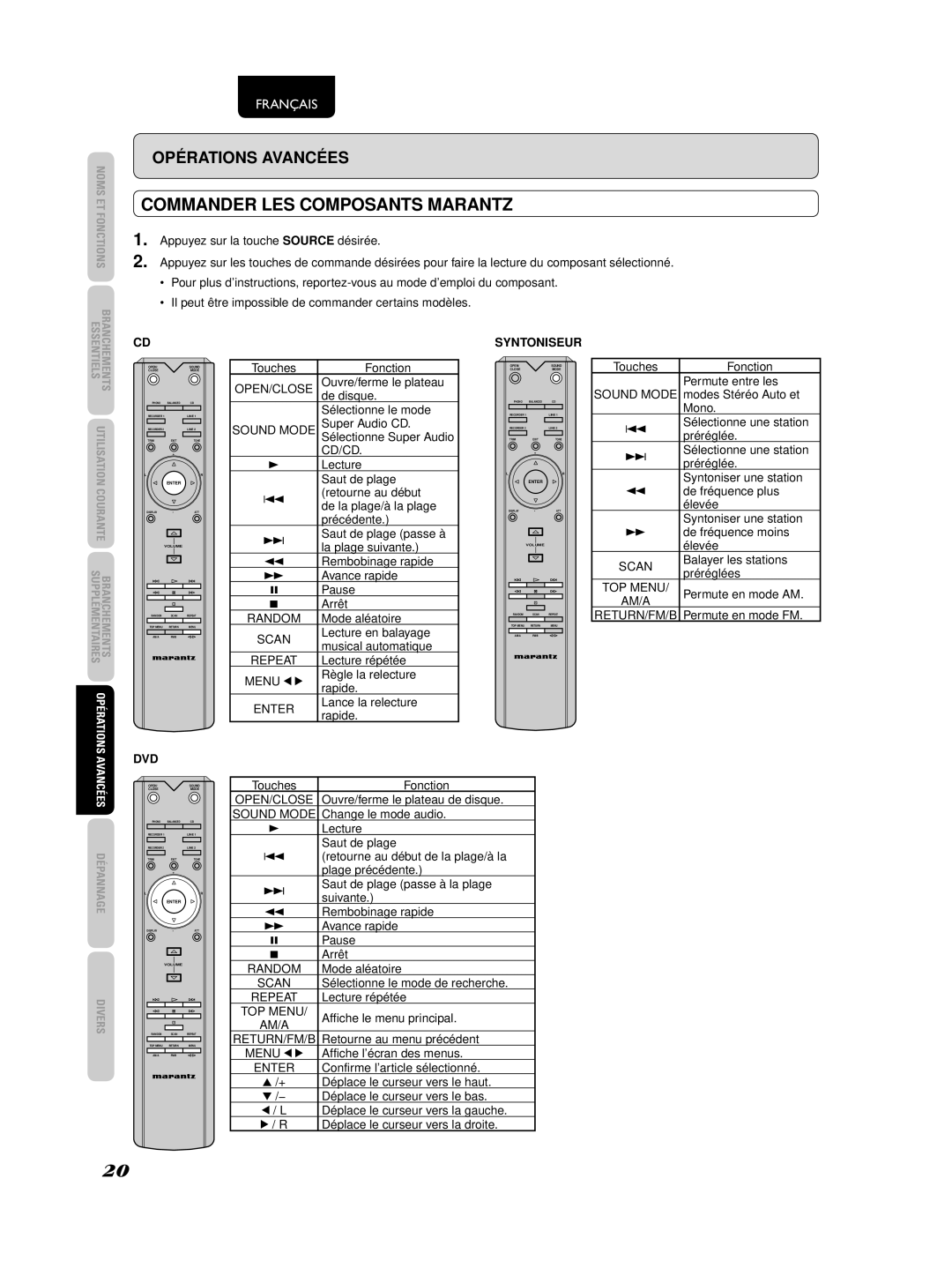 Marantz PM-KI-PEARL, 541110236030M manual Commander LES Composants Marantz, Dvd 