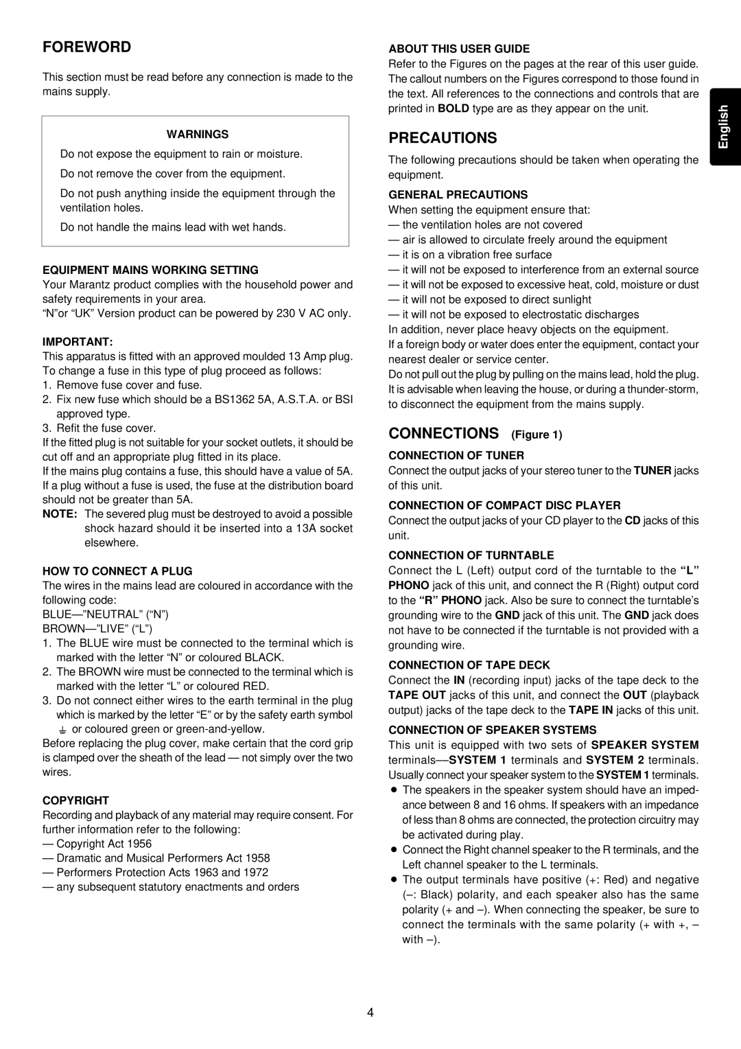 Marantz PM4000 manual Foreword, Precautions 