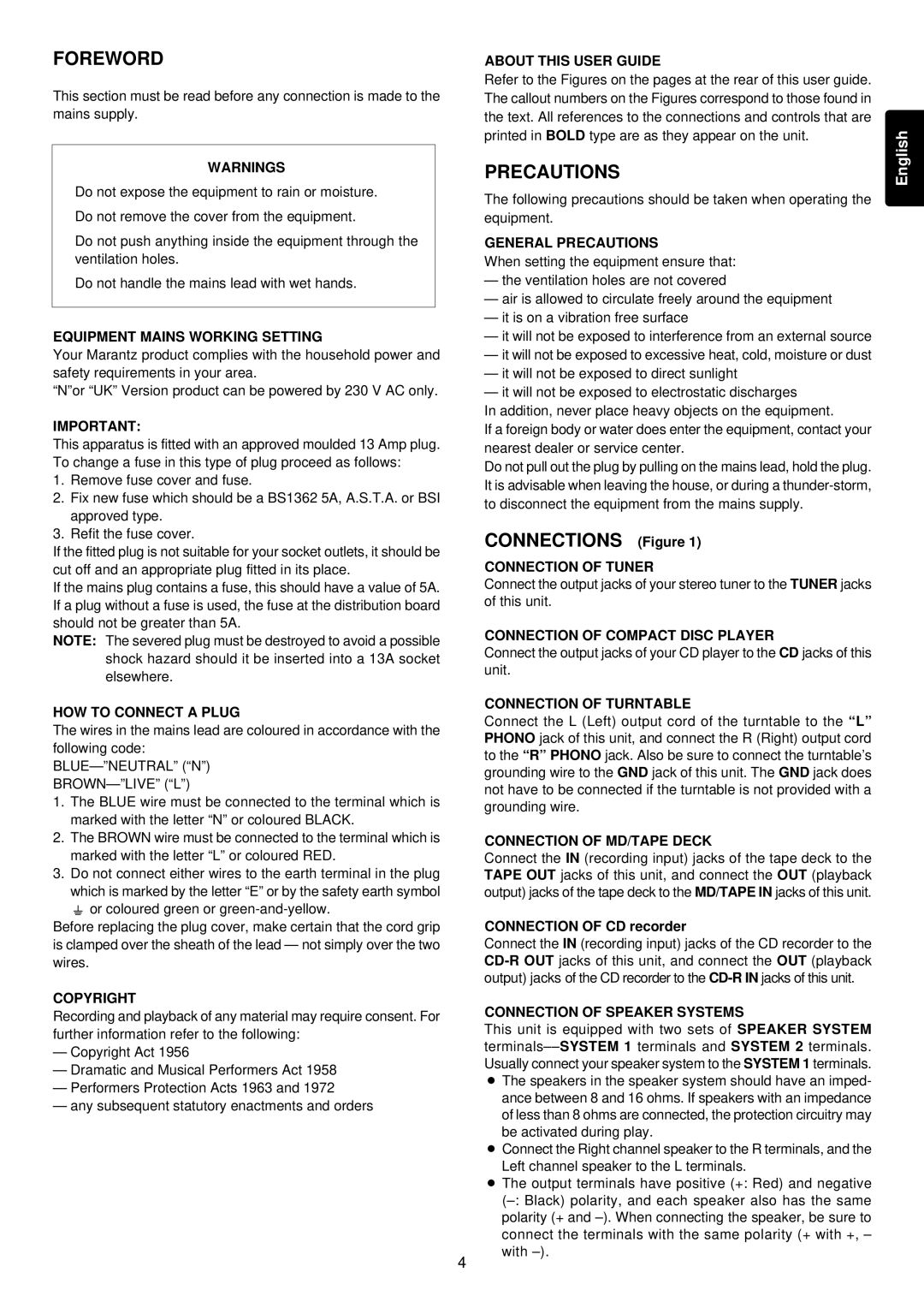 Marantz PM4200 manual Foreword, Precautions 