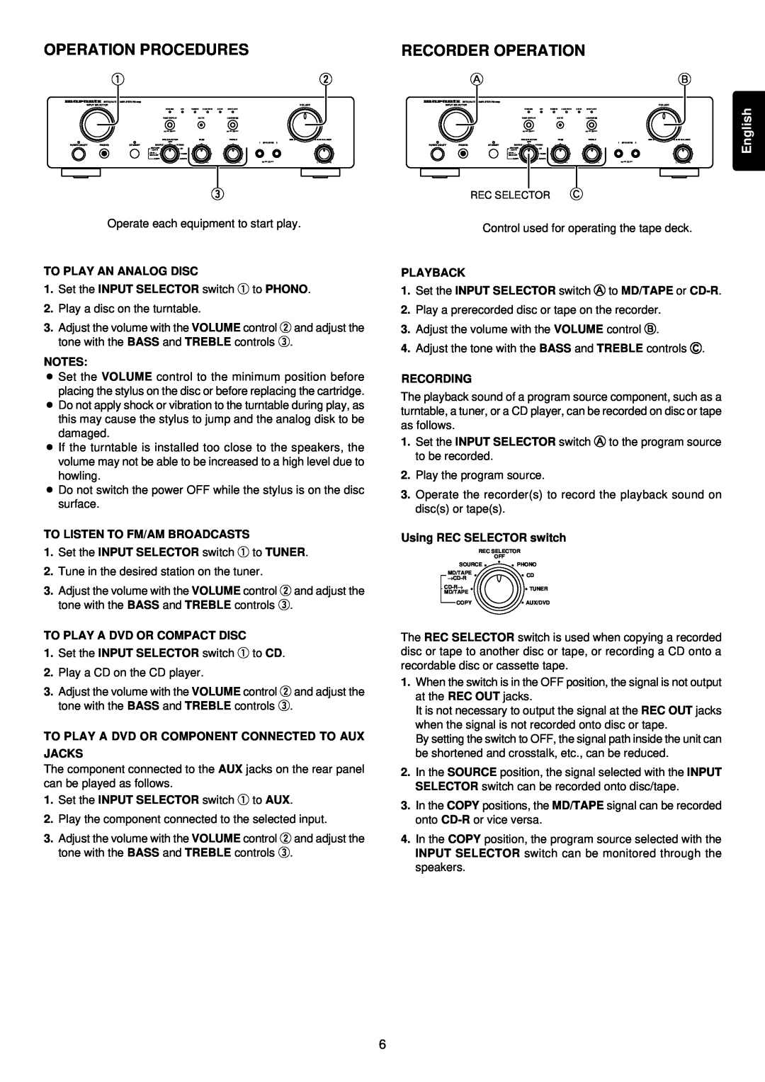 Marantz PM4200 manual Procedures, Recorder Operation 