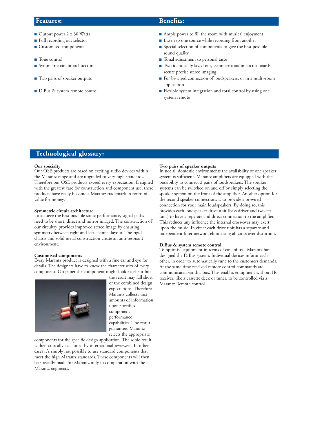 Marantz PM4400 OSE manual Features Benefits 