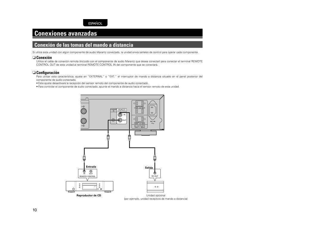 Marantz PM5004 manual Conexiones avanzadas, Conexión de las tomas del mando a distancia, Conﬁguración 