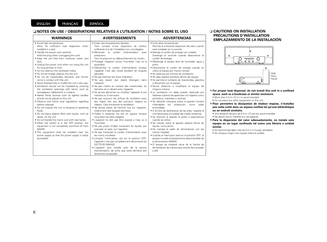 Marantz PM5004 manual Avertissements Advertencias 