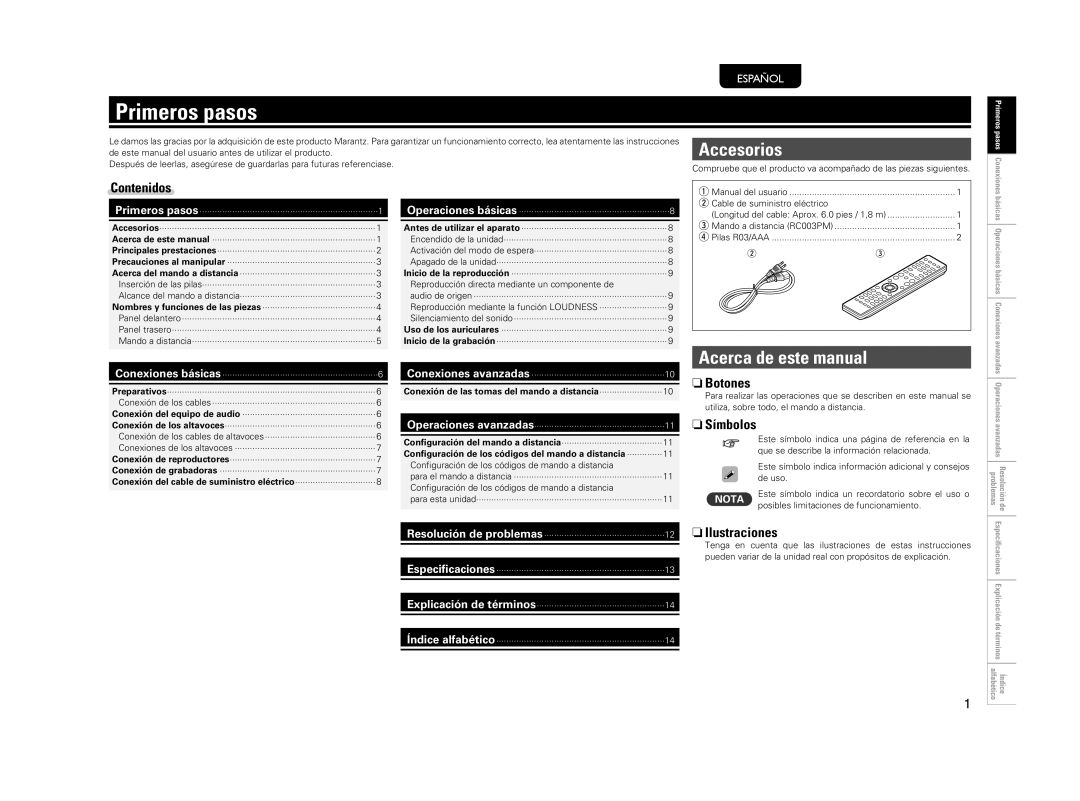 Marantz PM5004 Primeros pasos, Accesorios, Acerca de este manual 