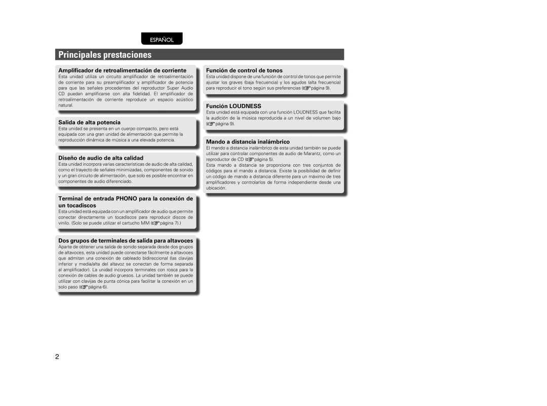 Marantz PM5004 manual Principales prestaciones 