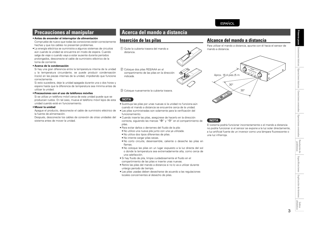 Marantz PM5004 manual Precauciones al manipular, Acerca del mando a distancia 